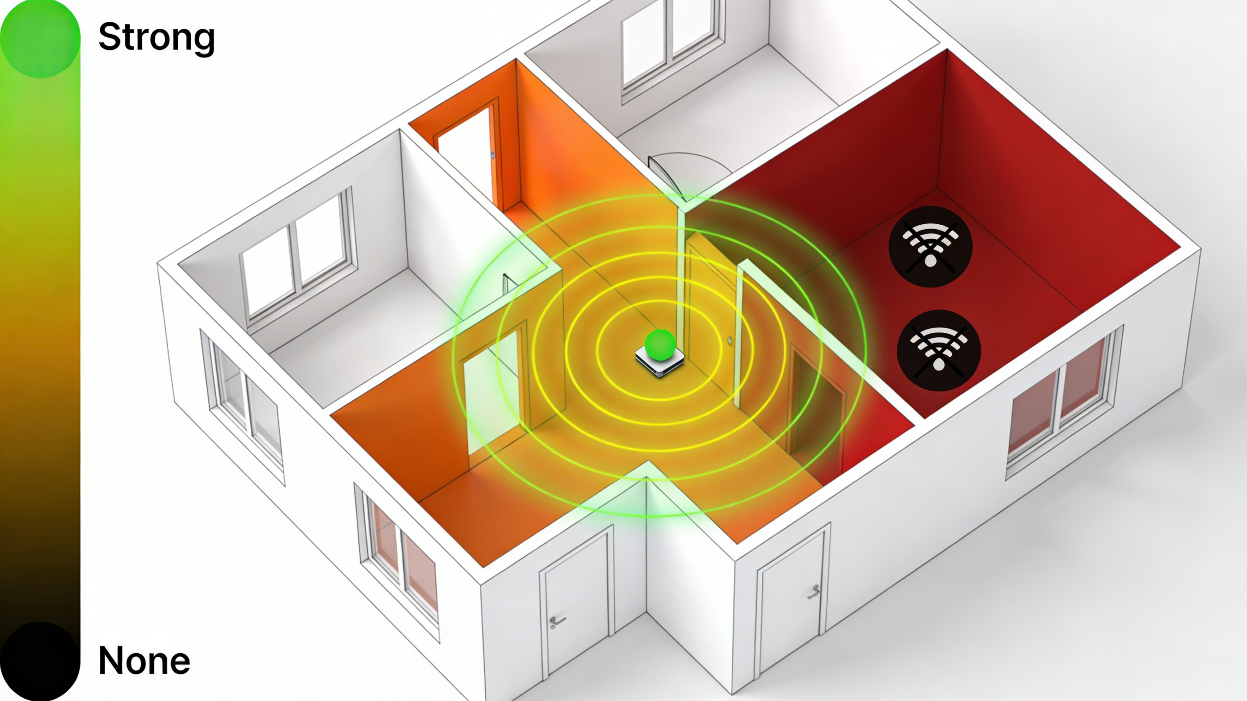 Vizualizace Wi-Fi signálu - heatmapa s vyznačenými slepými místy